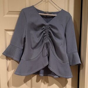 Blue Tassel Ruched Women's Top